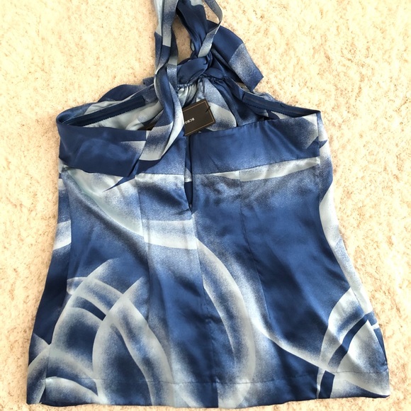 BCBG MaxAzria one-shoulder silk top in a pretty watercolor print - Picture 6 of 8